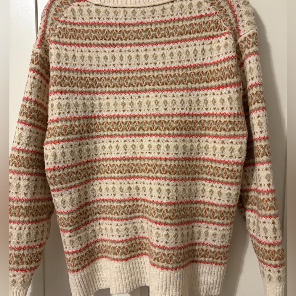 American Eagle Outfitters Cream and Pink Patterned Turtleneck Sweater